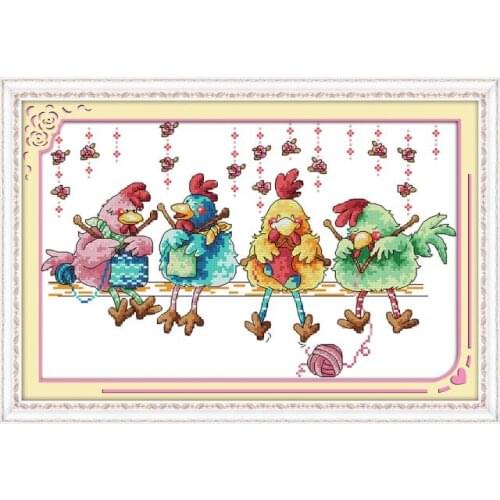 Joy Sunday Little chickens Knitting sweater cross stitch kits printed chinese counted embroidery needlework decorations for Home