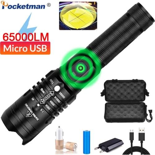 Ultra Bright LED Flashlight XHP50.2 Powerful USB Rechargeable Torch Zoomable Flashlight Use 18650 Battery with USB Cable