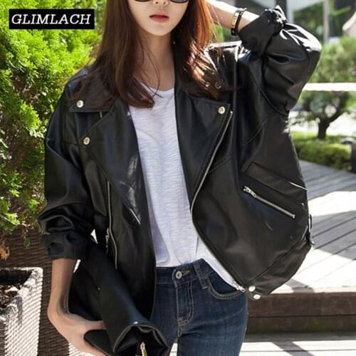 2019 New Women Loose Real Sheepskin Genuine Leather Motorcycle Jacket Coats Office Lady Casual Lapel Leather Jackets Streetwear
