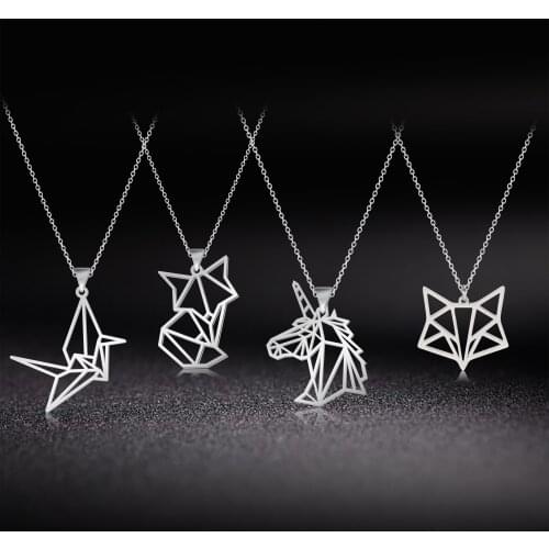Teamer Animal Pendant Necklace Women Unicorn Fox Stainless Steel Beach Jewelry Gifts for Girls Statement Necklaces Choker Chain