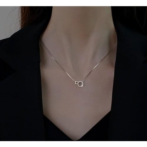 Women Necklace Square Round Interlocking Pendant Choker Zircon Geometry Charm Simplicity Clavicle Chain Female Jewelry Wholesale
