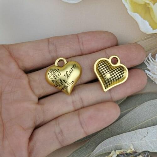 10pcs Golden Tone Metal Rose Hearts Shaped Charms 20*21MM 3D Love Pendants Dangle Earring Fit DIY Jewelry Accessories Lover Gift