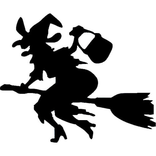 15.2cm*12.7cm Cartoon Interesting Witch On Broom Car Sticker Vinyl Decals Black/Silver S6-3975