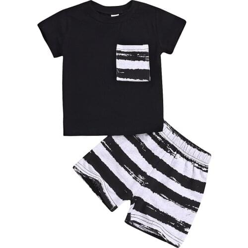 New Arrivels 2Pcs Newborn Baby Boys Stripe Set Clothes Cotton Tops T Shirt Striped Shorts Summer Clothes
