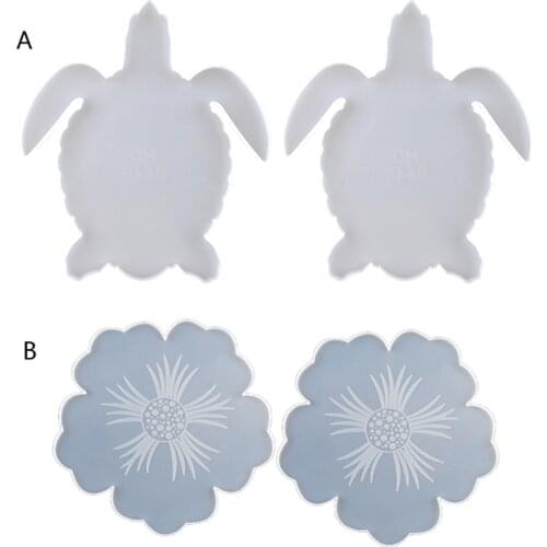 2Pcs Flower Sea Turtle Resin Coaster Mold Silicone Geode Coaster Resin Mold Tool R2LE