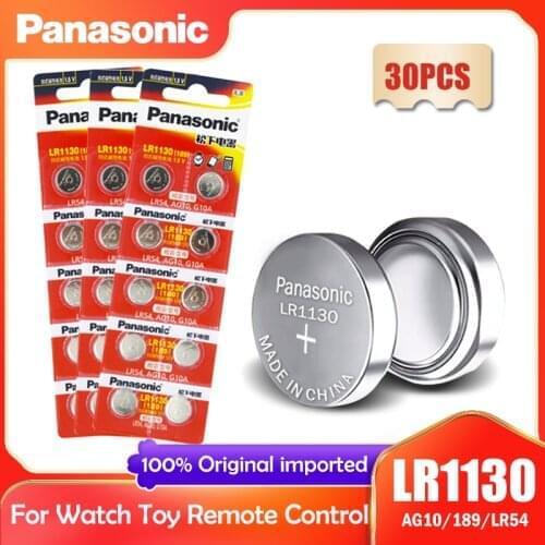 30PCS Panasonic LR1130 LR 1130 1.5V Button Cell Coin 189 AG10 V10GA L1131 SR1130W SR1130 389 LR54 SR54 Watch Alkaline Battery