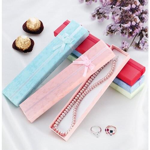 5Pcs Long Jewellery Display Gift Boxes with Bow for Necklace/Bracelet/Watch Case