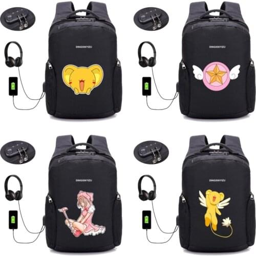 Anime Cardcaptor Sakura backpack Anti-theft Backpack USB Charging backpack men women Laptop Travel Bag Schoolbag 20 style