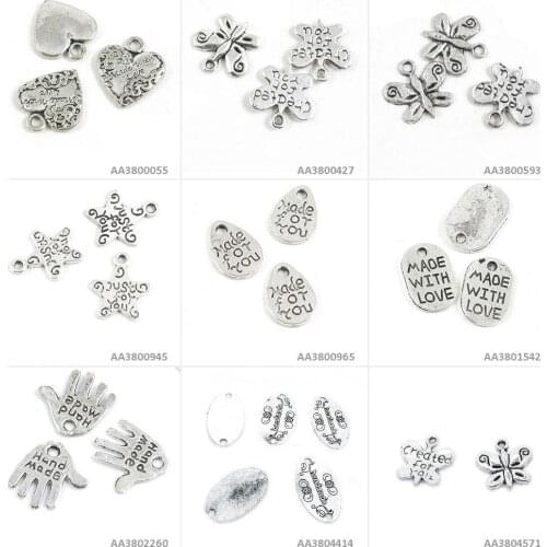 Antique Silver Tone Jewelry Making Charms Butterfly Handmade Sign Tag Signs Just For You Star Heart Bracelet Pendant Necklace