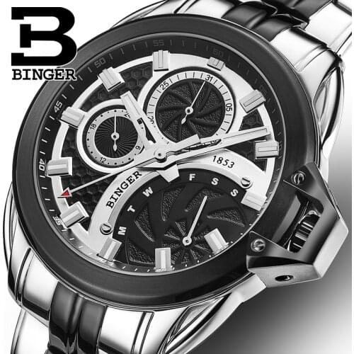 BINGER Men Wristwatch Sport Fashion Quartz Chronograph 3D Stereo Dia Luminous Waterproof Watch Male Multifunction Relogio Mascul