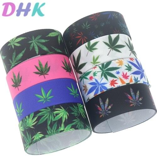DHK 50yards leaf flower Printed Grosgrain Ribbon Accessory Hairbow Headwear Decoration DIY Wholesale OEM S1196