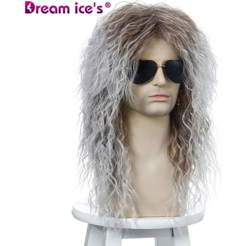 Long Curly Synthetic Men Wigs for Cosplay Party Human Blend Hair Blonde Wig with Bangs Ombre Male Hair Fluffy Bar Wig for Young