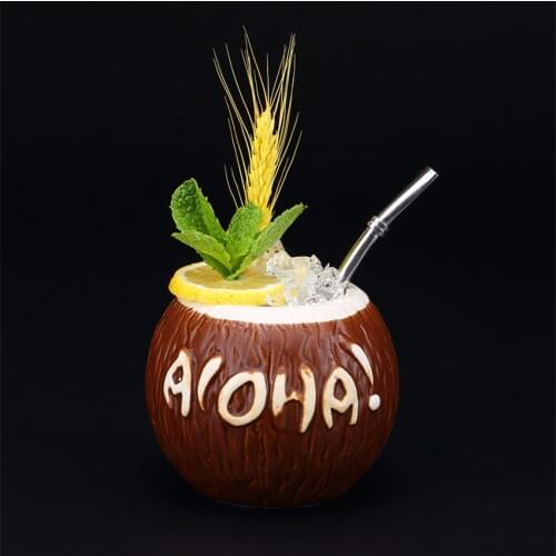500ml Ceramic Mug Coconut Shape Hawaii Tiki Mugs Cocktail Cup Beer Beverage Mug Wine Mug Ceramic Gifts Cups Collections