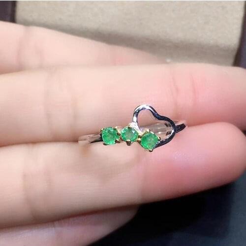 Natural green Emerald gem Ring Natural gemstone ring S925 silver Fashion cute heart Peach Row women girl party gift Jewelry