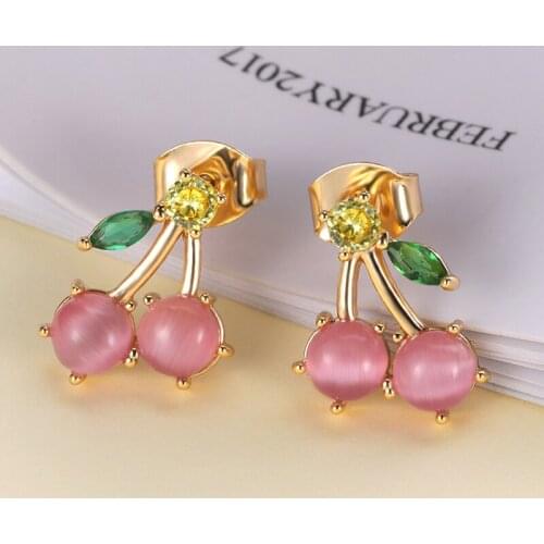 Korean Cute Red Cherry Earrings for Women Fashion Jewelry Geometric Fresh Simple Ear studs Accessories Gift