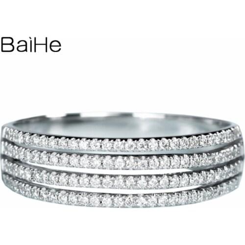 BAIHE Solid 14K White Gold 0.30ct H/SI Round Natural Diamonds Wedding Band Man Women Trendy Fine Jewelry Beautiful diamond Ring