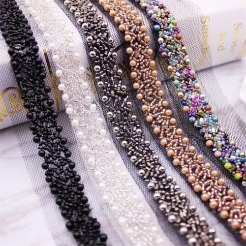 1Yards/Lot Beaded Lace Ribbon Tape Lace Fabric Trim Embroidered Collar Decoration African Cotton Lace Fabric Net Cord for Sewing