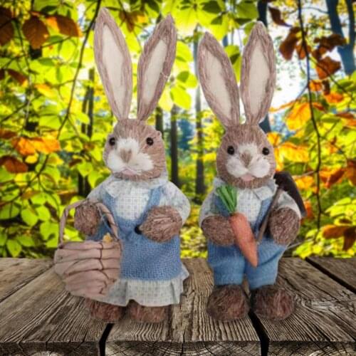 Cute Artificial Straw Rabbit Home Garden Rabbit Decoration Easter Theme Party Decor Easter Filled Eggs Hunt Party Supplies