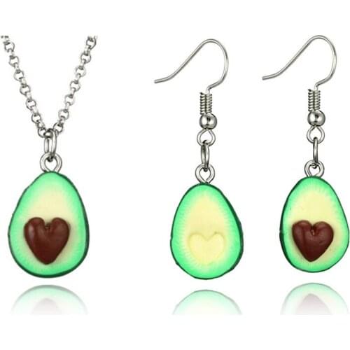 Cute Avocado Pendant Necklace Heart Shape Nucleus Fruit Funny Jewelry for Women Girls Gifts