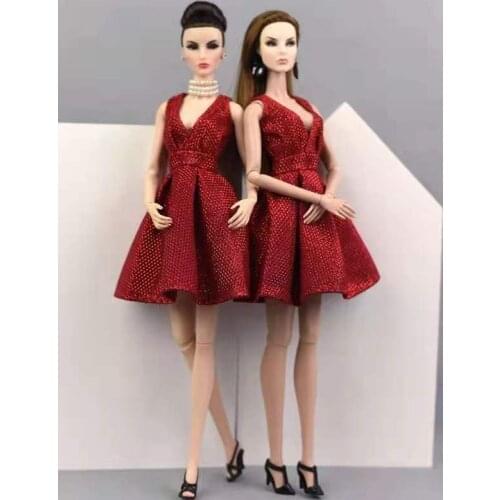 11.5" Doll Outfits Wine V Neck Sleeveless Princess Dress for Barbie Clothes Party Gown Vestidos 1/6 BJD Doll Accessory Toys Gift