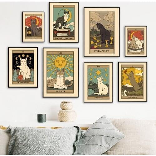 Nordic Abstract The Lovers Tarot Wall Art Pictures Canvas Painting Sun Star Empress Cat Posters Prints Living Room Home Decor