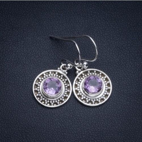 Natural Amethyst Boho Style 925 Sterling Silver Drop Earrings 1" R1855