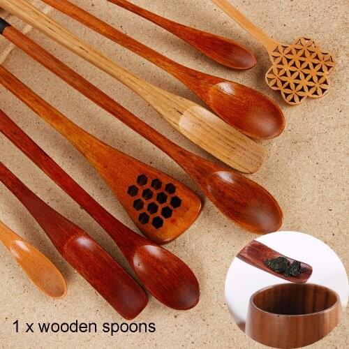 1PC New Coffee Long Handle Wooden Spoon Dining Soup Household Items Tableware Stirring Honey Tea Scoops Nanmu Paint Color