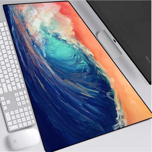 Oil Painting Sea Breeze and Huge Waves Landscape Game Keyboard Mouse Pad Large Computer Lock Edge Mousepad Desk Mat LOL Dota XXL