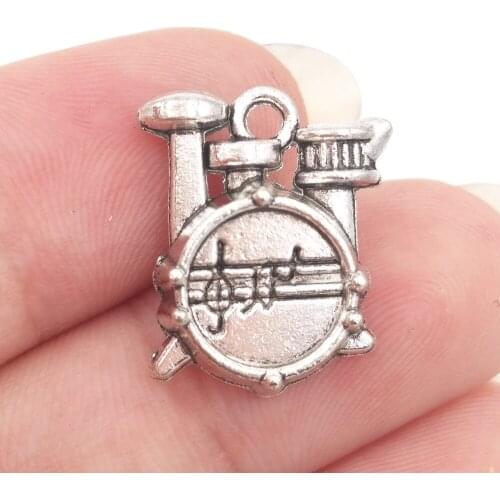 BULK 30 Zinc Alloy Antique Silver Plated Drum Set Charms Music Band Pendant Jewelry Suppiler DIY Making 14*16mm 1.7g