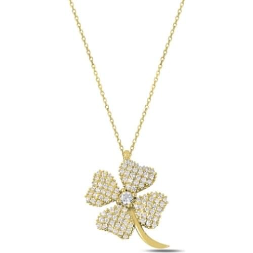 KUTAYDAN Zircon Cubic Zirconia Clover Necklace 925 Sterling Silver