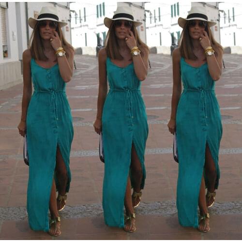2019 Newest Hot Sexy Women Summer Chiffon Dresses Long Maxi BOHO Evening Party Solid Dress Beach Dresses Sundress