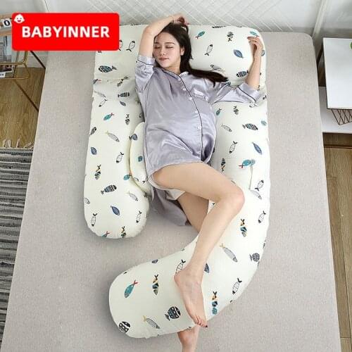BABYINNER Maternity Pillow G-shape Waist Cushion Multifunctional Pregnant Side Sleepers Removable Pregnancy Full Body Pillows