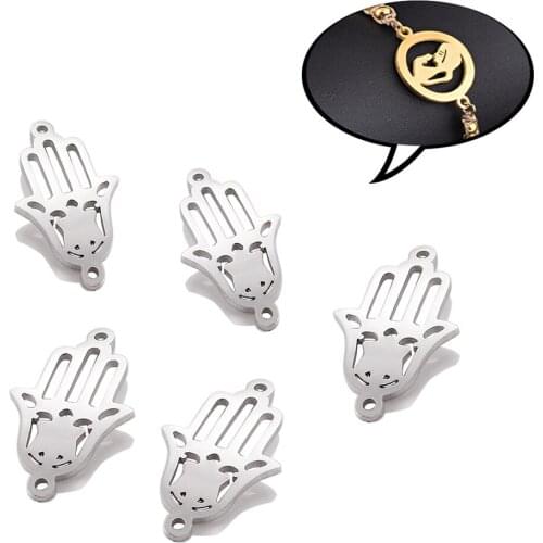 5pcs Stainless Steel Charms Hamsa Hand Pendant Necklace Women Men Connector fit DIY Necklace Bracelet Jewelry Making