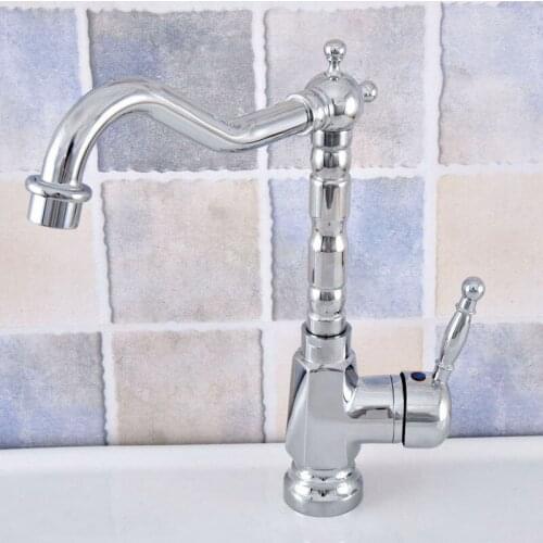 Polished Chrome Brass Kitchen Faucet Hot & Cold Mixer Tap Single Hole Bathroom Faucet Swivel Spout Faucet Deck Mounted Lsf636