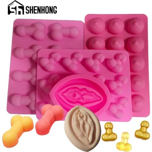 SHENHONG Funny Dicks Chocolate Mould Ice Cube Tray Adult Party Genitals Dessert Sexy Penis Chest Silicone Cake Mold Baking Tools