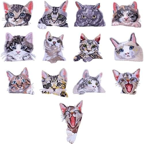 Cute Kitty Iron on Patches Fashion Denim Embroidered Appliques Thermo Stickers DIY Sewing Supplies Embroidery Cats Cloth Patches