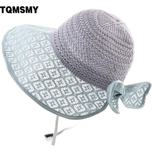 TQMSMY Wide Brim Sun Hat With Bow-Knot For Ladies Sprint Summer Beach Straw Hats Women Outdoor Sun Protection Floppy Cap TME174