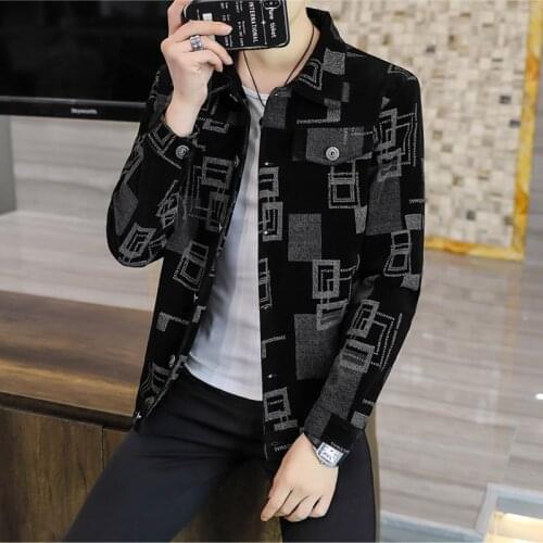 Corduroy Print Jacket for Men 2021 Autumn Business Casual Jacket Lapel Slim Fit Street Social Coat Fashion Office Mens Clothing
