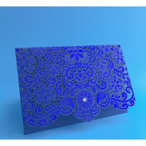 Royal Blue Pink Red Gold Laser Cut Wedding Invitations Rhinestones 50pcs Party Decoration Vintage Wedding Cards Invitation 2017