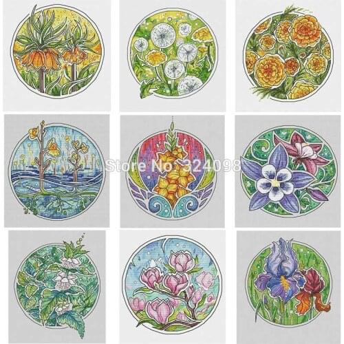 Round flower 2 patterns Counted Cross Stitch 11CT 14CT 18CT DIY wholesale Chinese Cross Stitch Kits Embroidery Needlework Sets