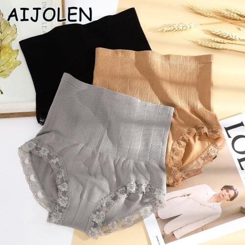 AIJOLEN High-waist Hip-lifting Panties Sexy Lace Ladies Briefs Abdomen Sculpting Solid Color Underwear Underpants for Women
