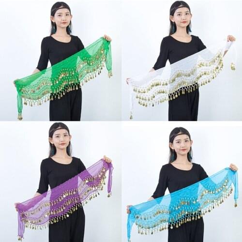 Ladies Womens Belly Dance Hip Hop Scarf Accessories 3 Rows Belt Skirt with Golden Belly Dance Sound Coin Waist Chain Wrapped Ad