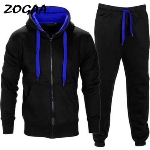 ZOGAA New Mens Casual Explosion Slim Hip Hop European And American Wind Hoodie Solid Color Sweatshirt Pants Set