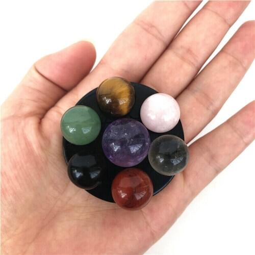 1 Set Natural Mixed Crystal Balls Quartz Seven Star Array Gemstone Point Seven Star Chakra Stand Reiki Healing