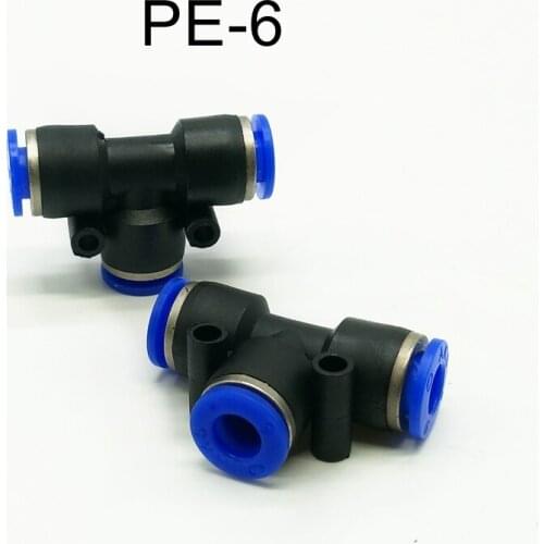 10pcs/lot Pneumatic Fittings 3 Way T-shape 6mm OD Hose Push in Fitting PE-6 Tee Fitting Quick Joint Connector