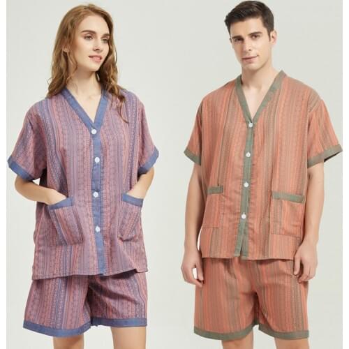 100% Cotton Pajamas Sets Women Soft Plus Size Fashion Men Sleepwear Suit 2PCS Sexy Summer Spring Home Couple Lounge Couples