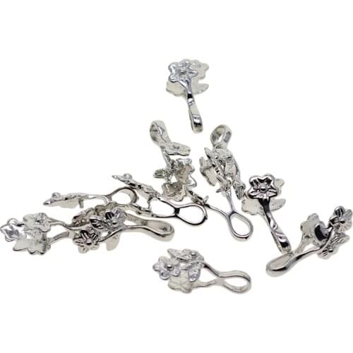 12x Brass Flowers Pinch Clip Pendant Bails Charms for Jewelry Making Connectors