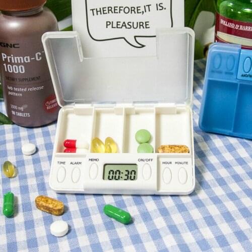 4 Grid Pill Box Medicine Storage Box Electronic Timer Reminder Box Alarm Medicine Box Pills Medication Container Organizer