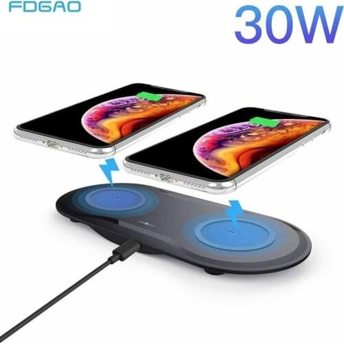 FDGAO 30W Dual Seat Qi Wireless Charger For Samsung S10 S20 USB-C 2 in 1 Fast Charging Pad For iPhone 11 XS XR X 8 Airpods Pro