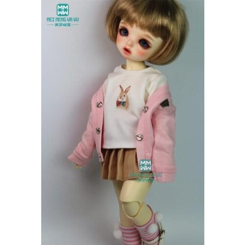 BJD doll clothes fits 27cm-30cm 1/6 BJD doll fashion pink cardigan T-shirt short skirt socks